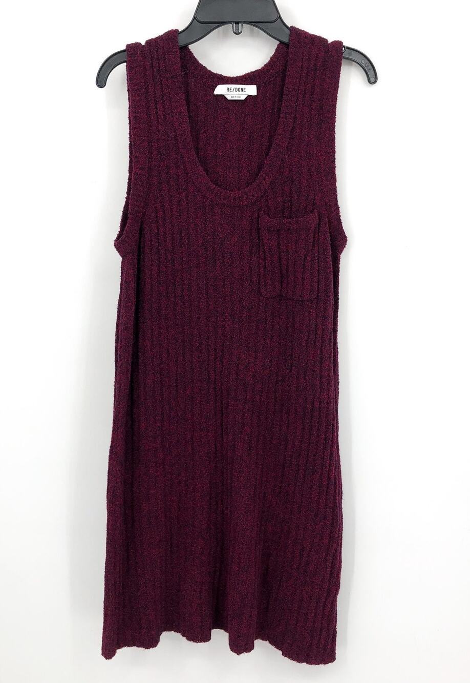 RE/DONE Women's Sweater Tunic Small Burgundy Red Ribbed Knit Scoop Neck Top NWT